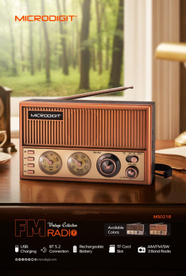 Microdigit MS021R Vintage FM Radio with Bluetooth 5.2
